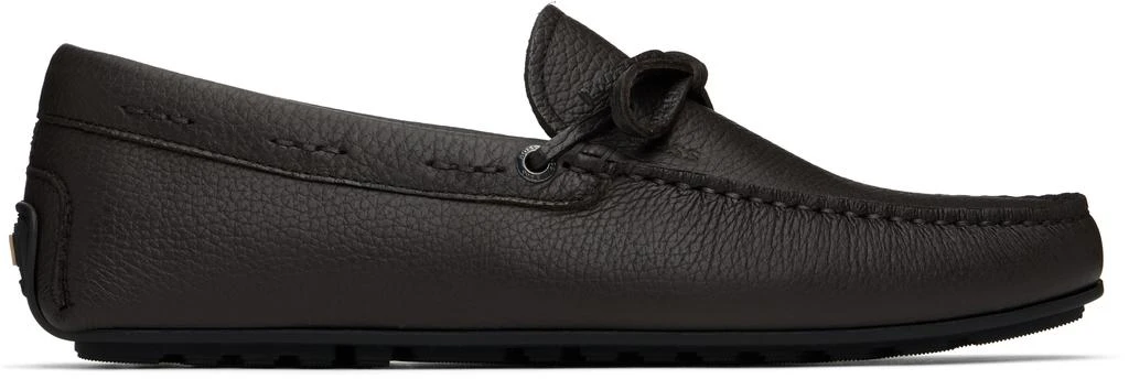 Hugo Boss Brown Grained Leather Driver Sole Loafers 1