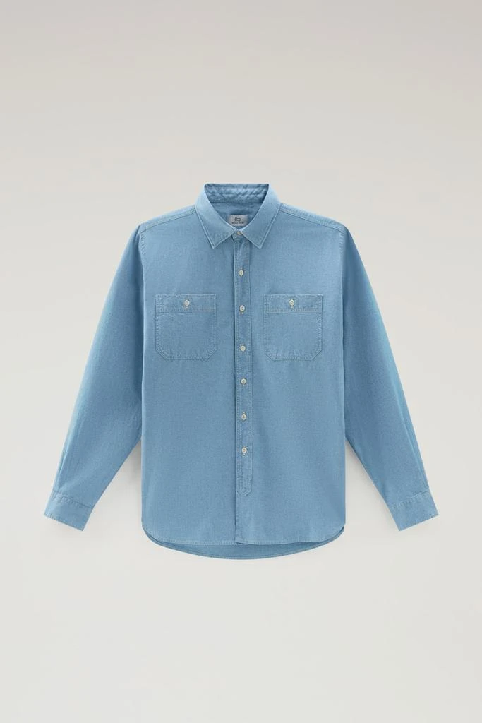 Woolrich Chambray Shirt in Pure Cotton - Men - Blue 1