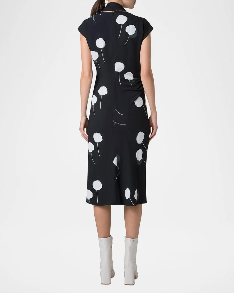 Akris Windflower-Print Cap-Sleeve Crepe Midi Dress With Detachable Bow 3
