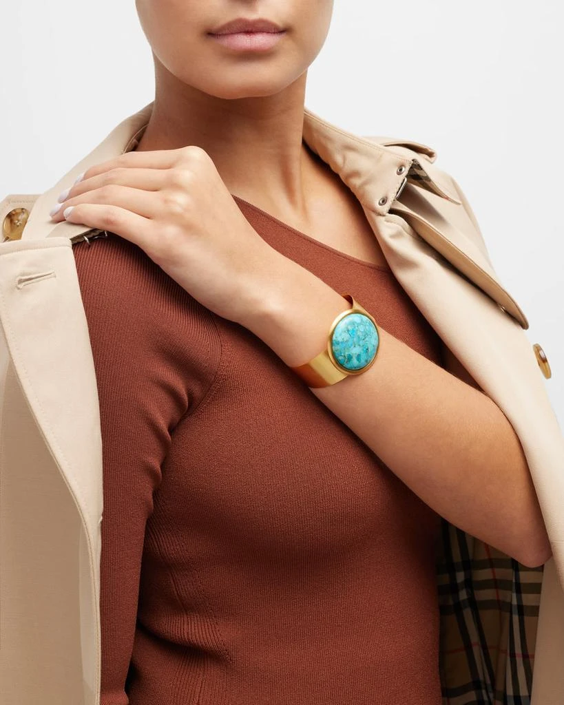 NEST Jewelry Brushed Gold Cuff with Turquoise Cabochon 5