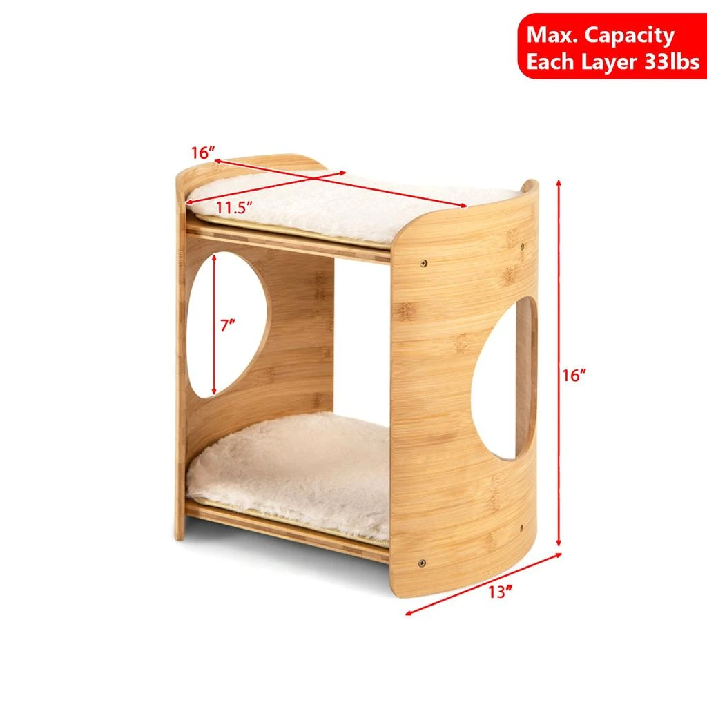 Hivvago 2-Level Compact Indoor Cat Tower with Natural Bamboo Frame 3
