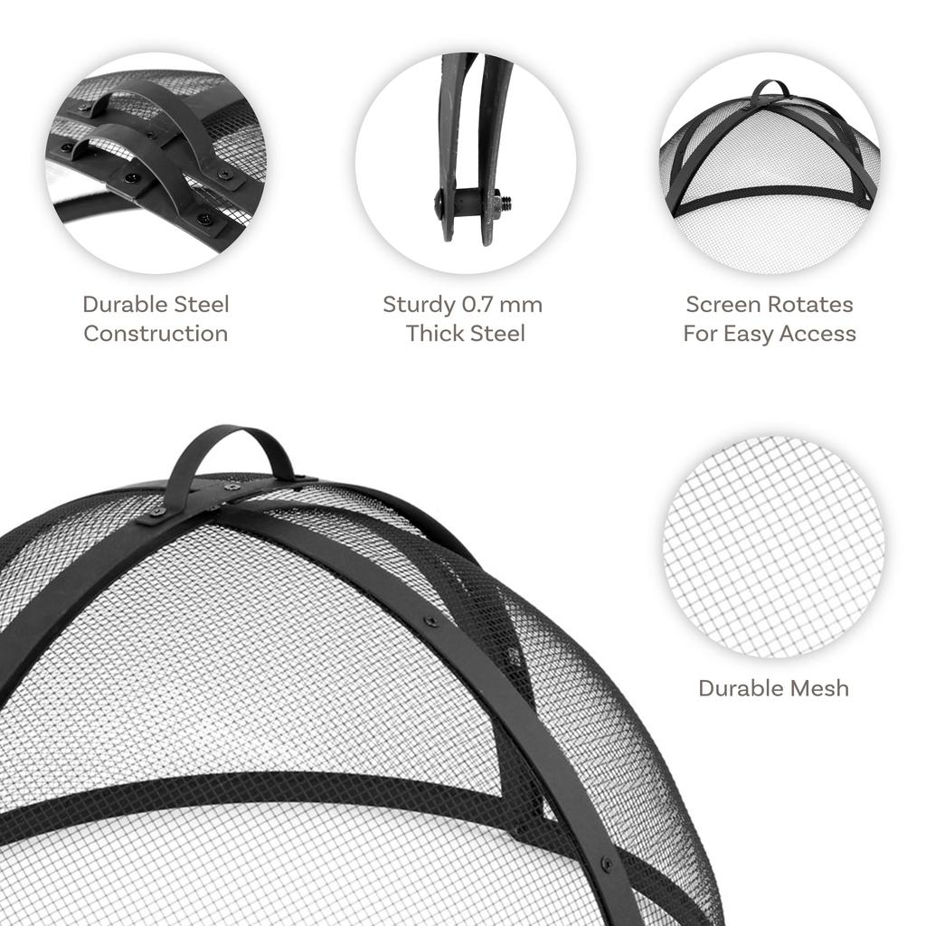 Sunnydaze Outdoor Heavy-Duty Steel Mesh Round Easy-Opening Camp Fire Pit Spark Screen Lid with Handle - 22" - Black