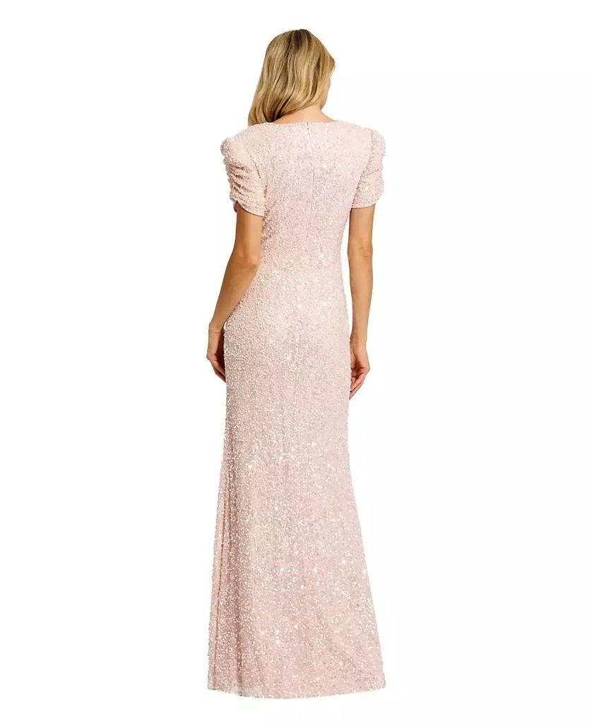 Mac Duggal Women
s Petite Gathered Short Sleeve Beaded Gown 2