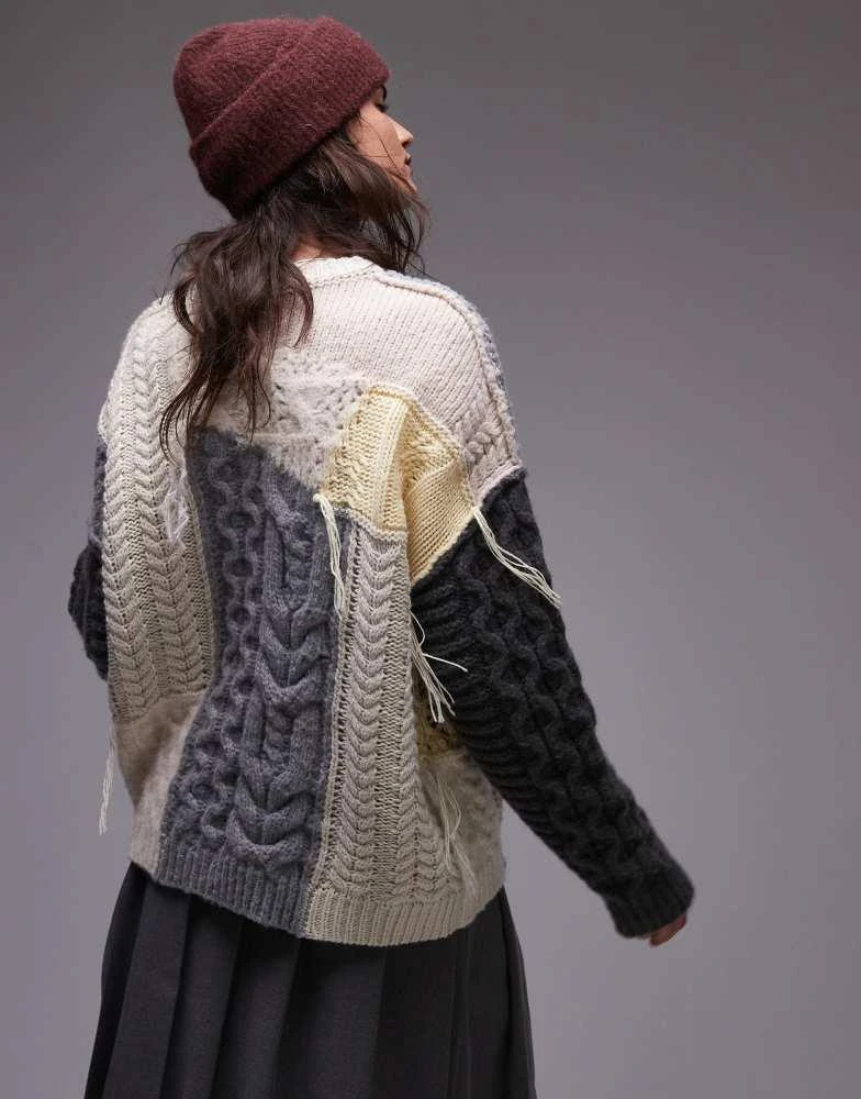 Topshop Topshop knitted chunky oversized patchwork jumper in multi 2