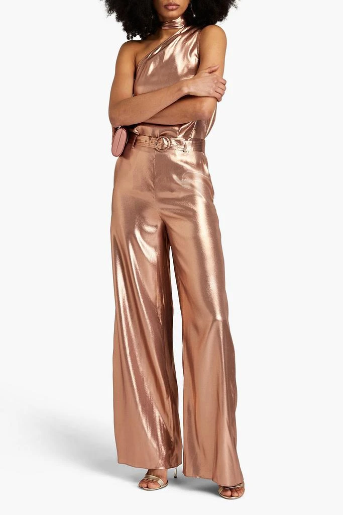 LAPOINTE Belted silk-lamé wide-leg pants 2