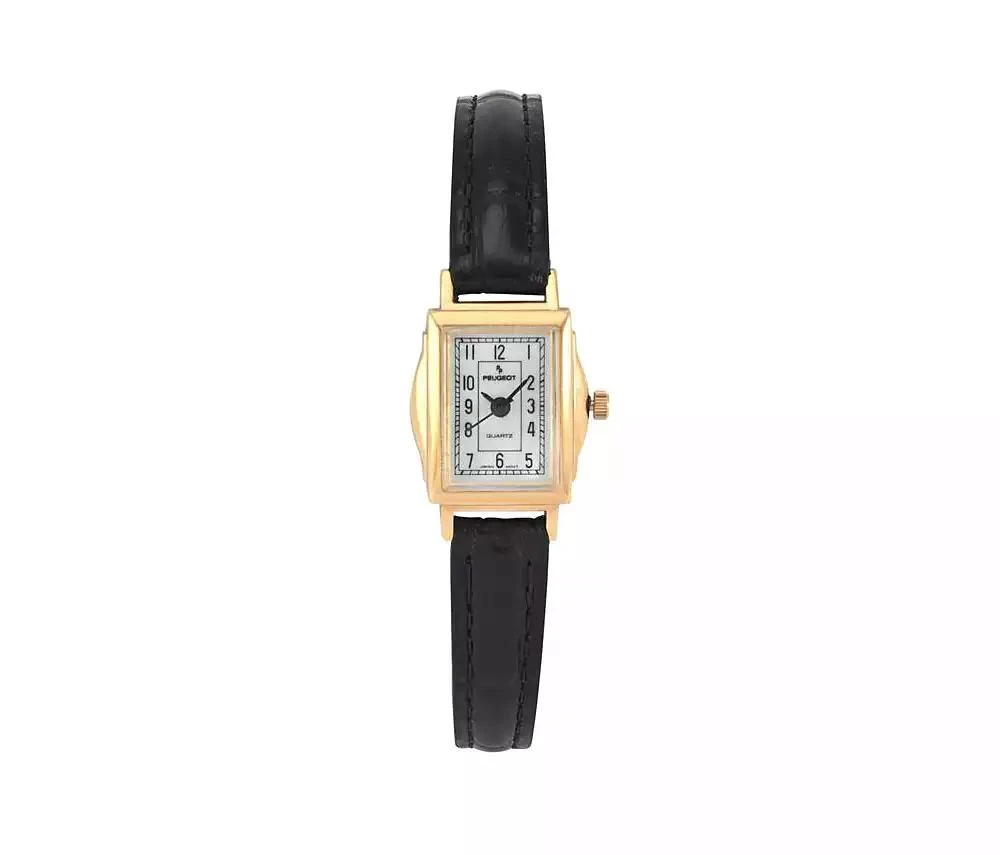 Peugeot Women's Vintage 14K Gold-Plated Rectangular Small Face Watch with Leather Strap 1