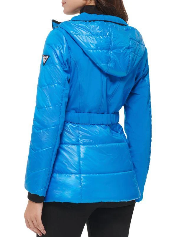 GUESS MIxed Media Belted Hooded Puffer Jacket 2