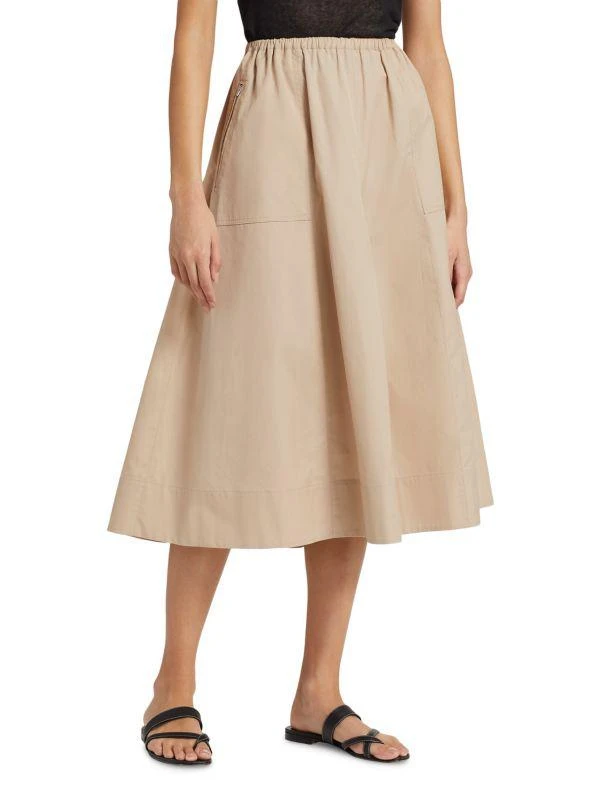 Vince Gathered Utility Cotton Poplin Midi-Skirt 3
