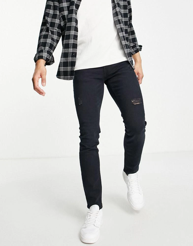 Jack & Jones Jack & Jones Intelligence Liam skinny fit jeans in black with rips 2