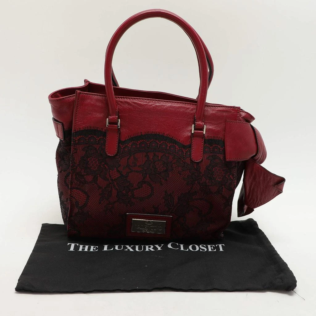Valentino Valentino Dark Red/Black Leather and Lace Bow Tote 12