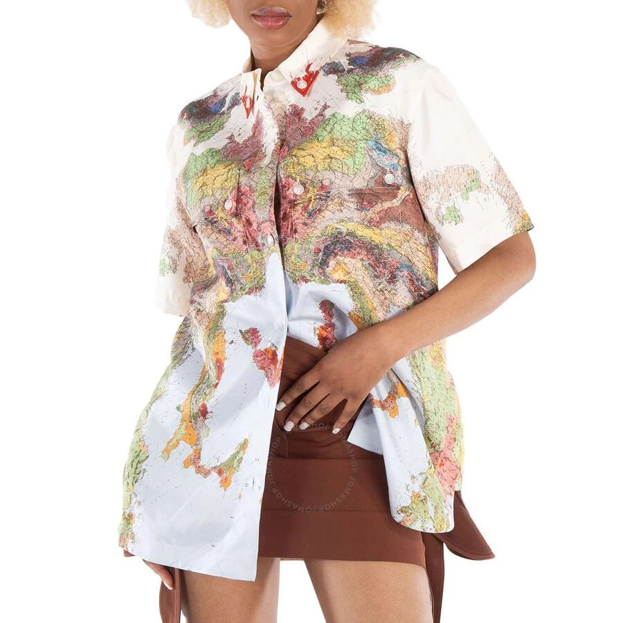 Burberry Ladies Fionn Silk Map Print Bowling Shirt 1
