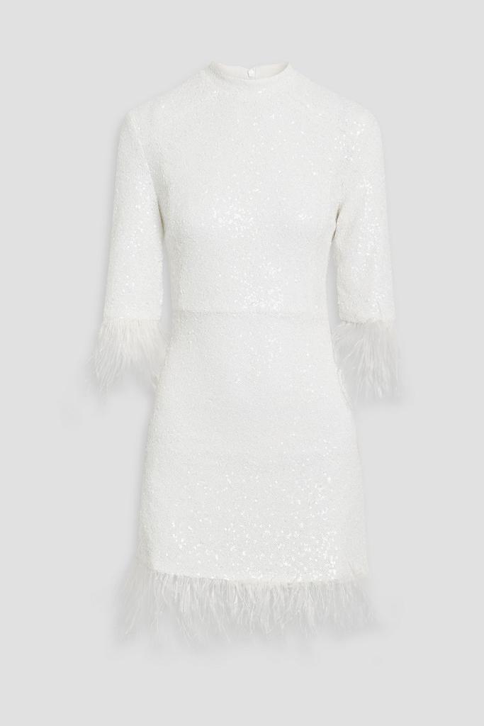 HVN Ashley feather-embellished sequined tulle mini dress