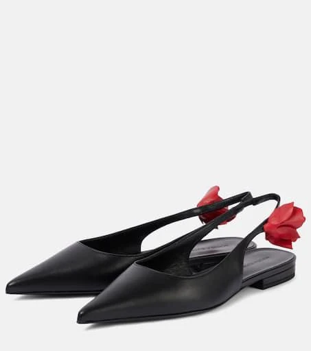 Magda Butrym Floral-appliqué leather slingback flats 4