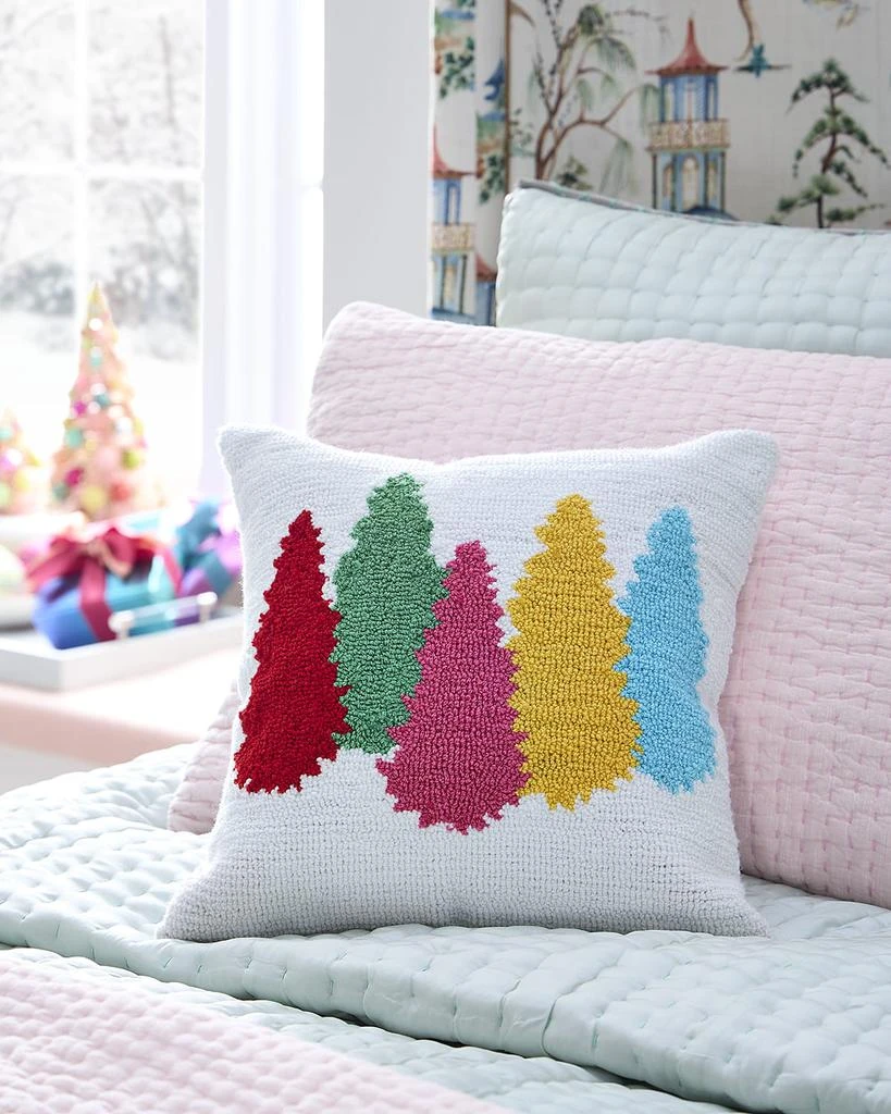 C 
F Colorful Christmas Trees Hooked Pillow, 18"