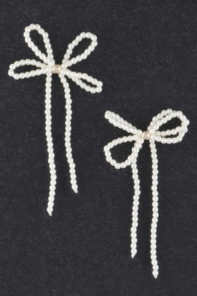 TRUEDAMES Double Pearl Ribbon Drop Earrings