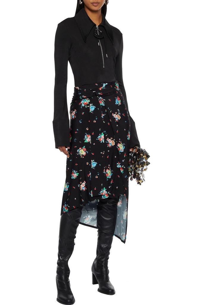 Paco Rabanne Wrap-effect floral-print satin-jersey midi skirt