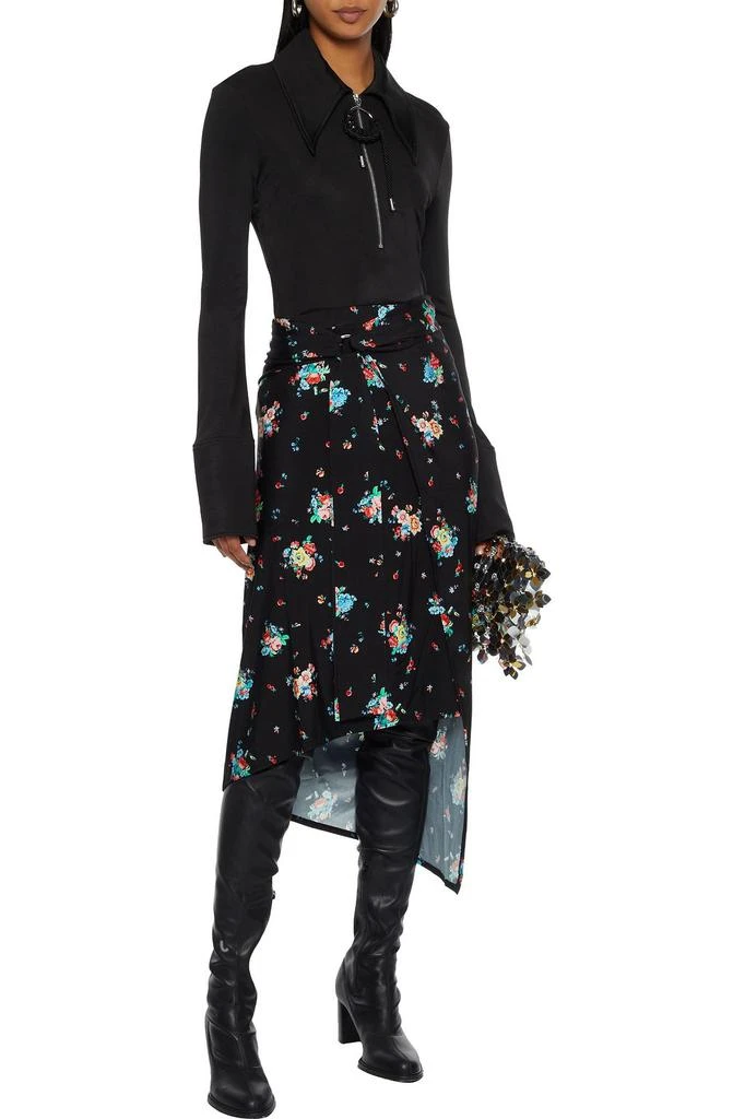 Paco Rabanne Wrap-effect floral-print satin-jersey midi skirt 2