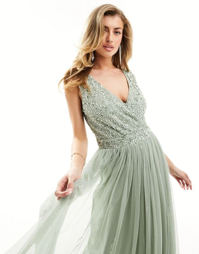 Beauut Bridesmaid embellished v-neck maxi dress in sage green – On - Main Image