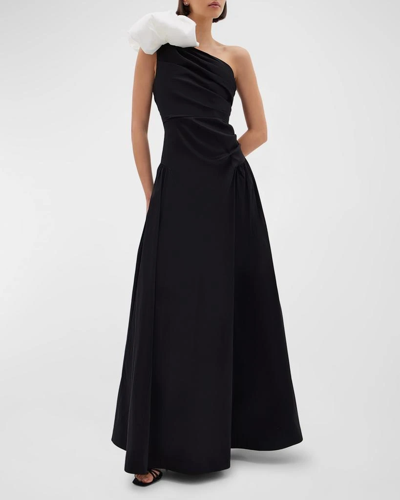 RACHEL GILBERT Banks Bow On-Shoulder Gathered-Side Gown 2
