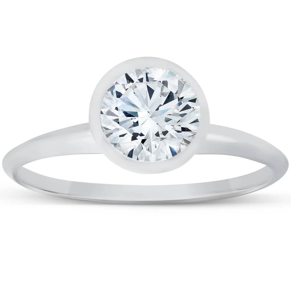 Pompeii3 1ct Bezel Solitaire Lab Grown Engagement Ring 14K White Gold Size Selectable