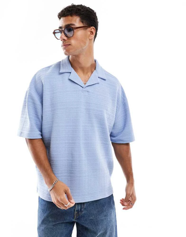 ASOS ASOS DESIGN oversized boxy polo in light blue 1