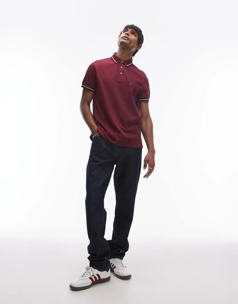 Tommy Hilfiger Tommy Hilfiger tipped slim fit polo shirt in burgundy 2