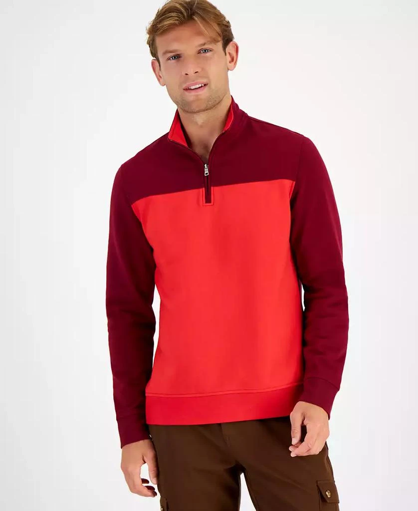 Shop Men's Colorblocked Quarter-Zip Fleece Sweater, Created for