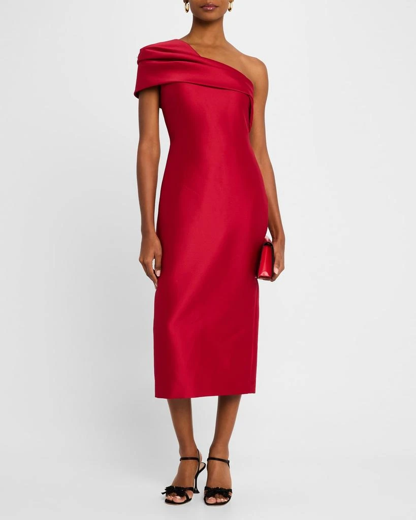 Badgley Mischka Pleated One-Shoulder Midi Dress 2