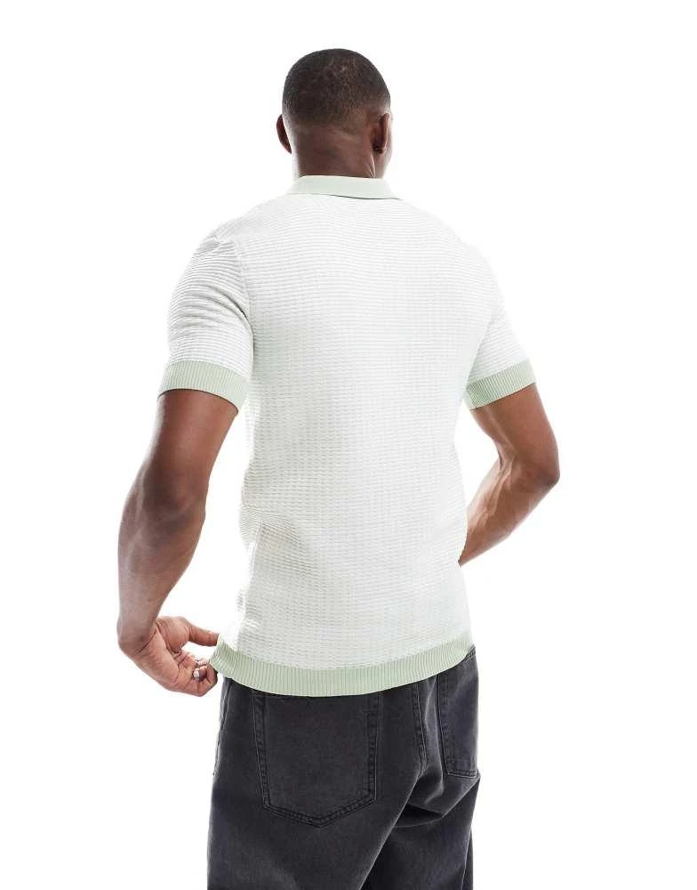 River Island River Island muscle fit zip polo in white and green 2