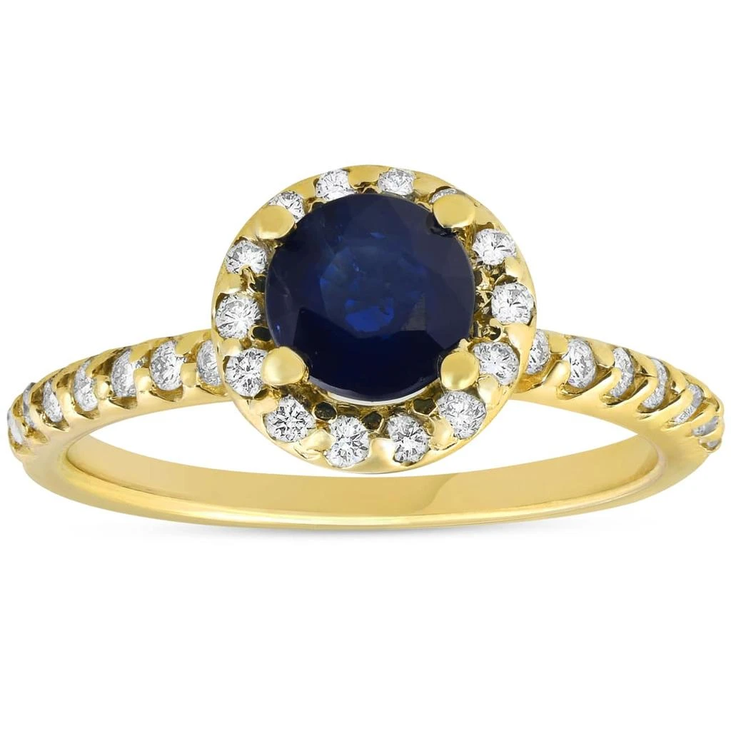 Pompeii3 1ct Blue Sapphire 
Diamond Halo Engagement Ring 14K Yellow Gold Size Selectable