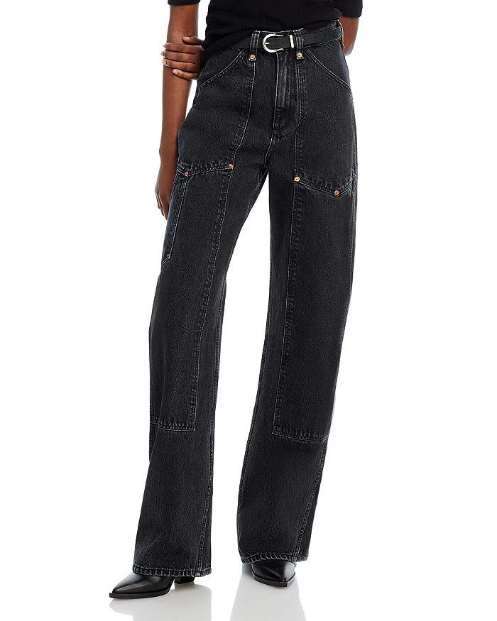 Re/Done Super High Workwear Wide Leg Jeans in Shaded Black 1