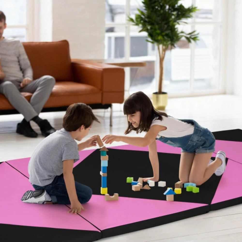 Hivvago 4-Panel PU Leather Folding Exercise Gym Mat with Hook and Loop Fasteners-Black & Pink 5