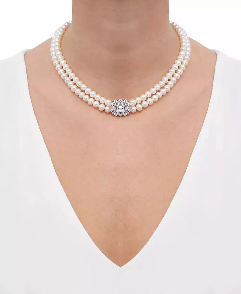 Arabella Freshwater Pearl (5-6mm) & Cubic Zirconia Double Strand 17" Collar Necklace in Sterling Silver 2