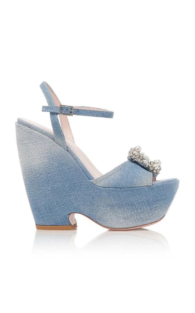 Roger Vivier Roger Vivier - Flower Denim Platform Sandals - Blue - IT 35 - Moda Operandi 1