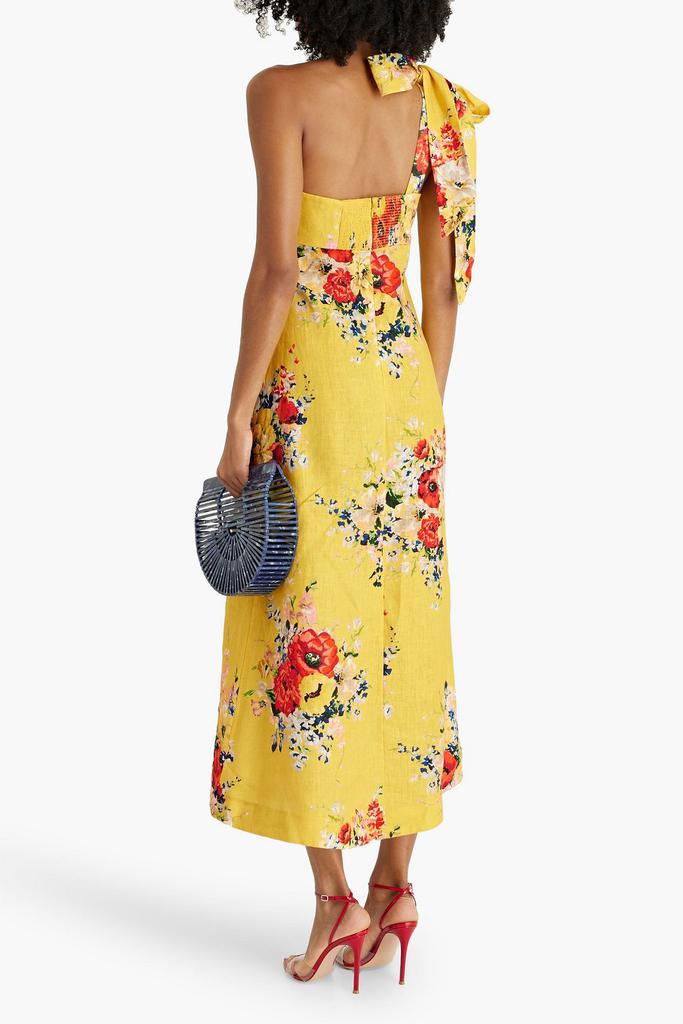 【Zimmermann】One-shoulder floral linen midi dress Zimmermann One-shoulder floral-print linen midi dress