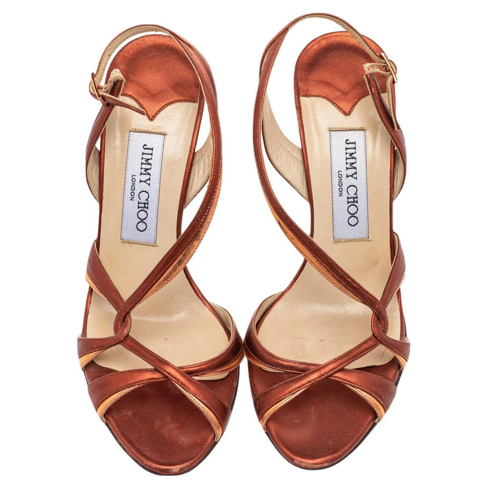 Jimmy Choo Jimmy Choo Metallic Bronze Leather Strappy Slingback Sandals Size 37.5 3