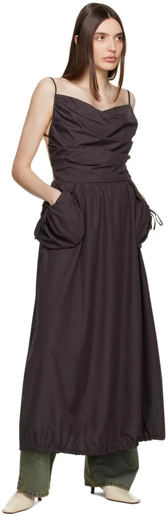 TheOpen Product Brown Gathered Midi Dress 4