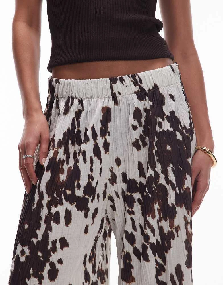 Topshop Topshop crinkle wide leg trousers in cow print 2