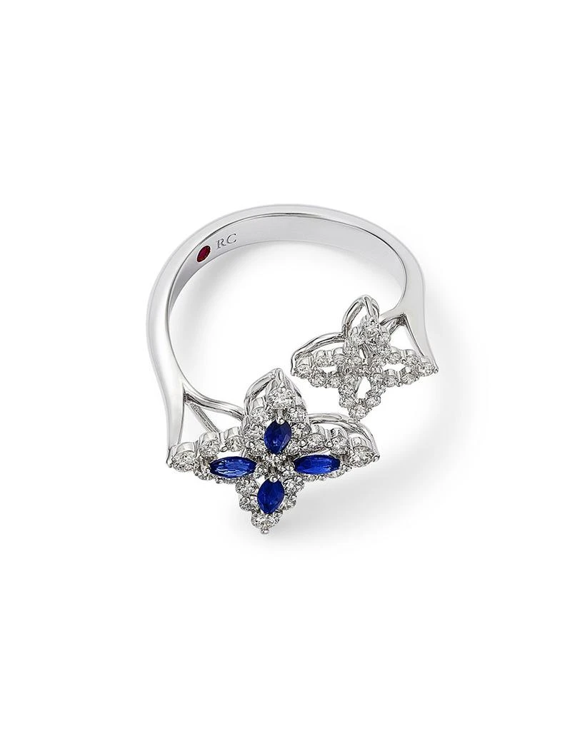 Roberto Coin 18K White Gold Diamond Princess Outline Blue Sapphire 
Diamond Flower Bypass Ring 3
