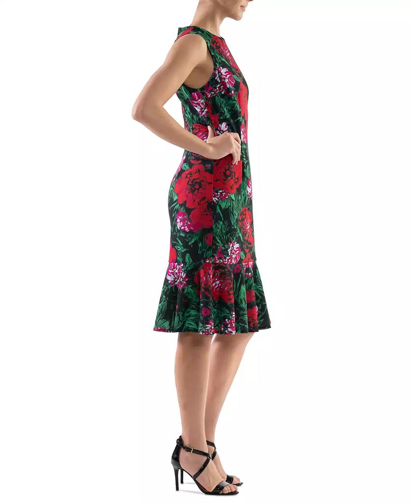 Donna Ricco Women's Floral-Print Flounce-Hem Sheath Dress