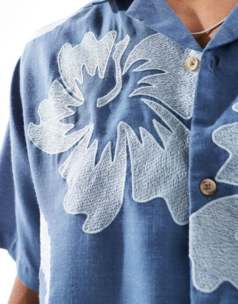 ASOS ASOS DESIGN relaxed revere shirt with hawaiian floral embroidery 3