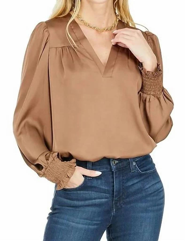 Joy Joy Joy Joy - Brown VNeck Blouse 1