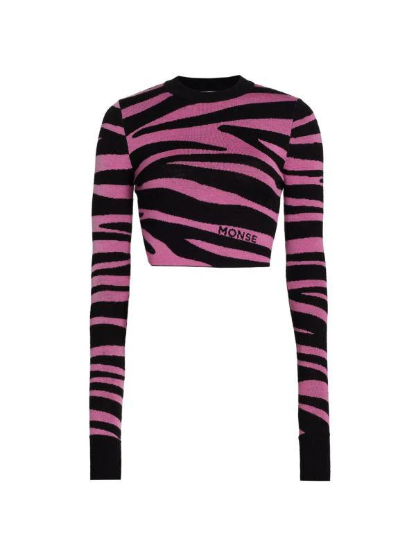Monse Wool-Blend Zebra Cropped Sweater 5