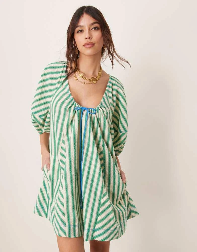 Free People Free People striped oversized romper in green 2