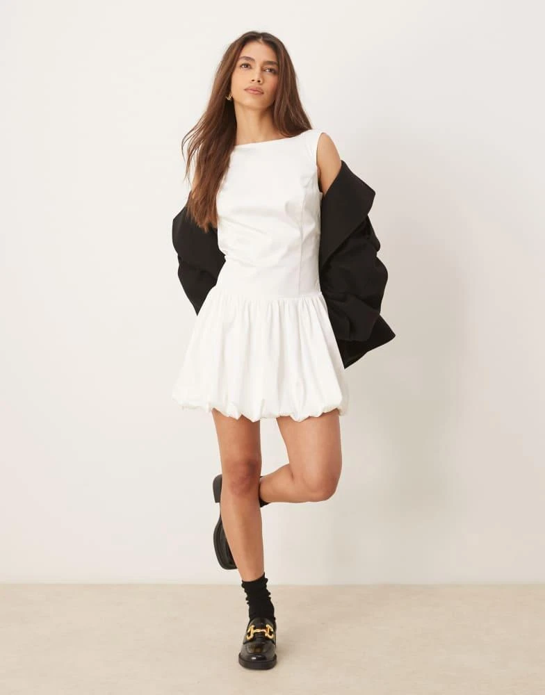 Abercrombie & Fitch Abercrombie & Fitch high neck open back bubble mini dress in white 3