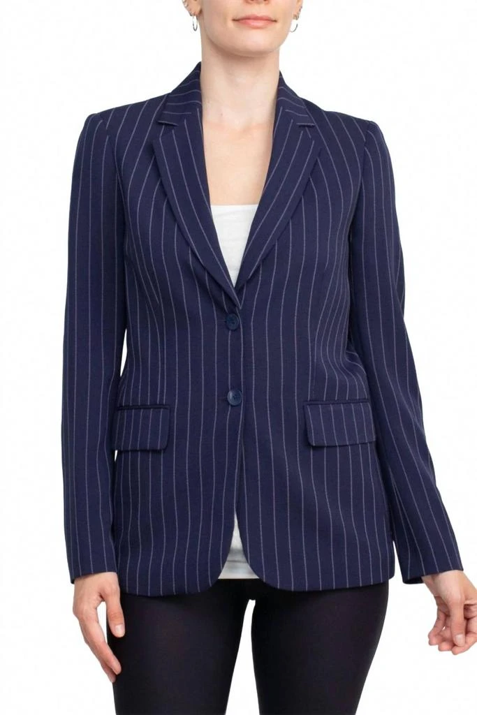 Tahari Notched Collar Two Button Crepe Blazer In Navy Lavender