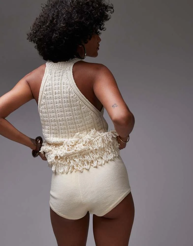 Mango Mango crochet fringed vest in white 2