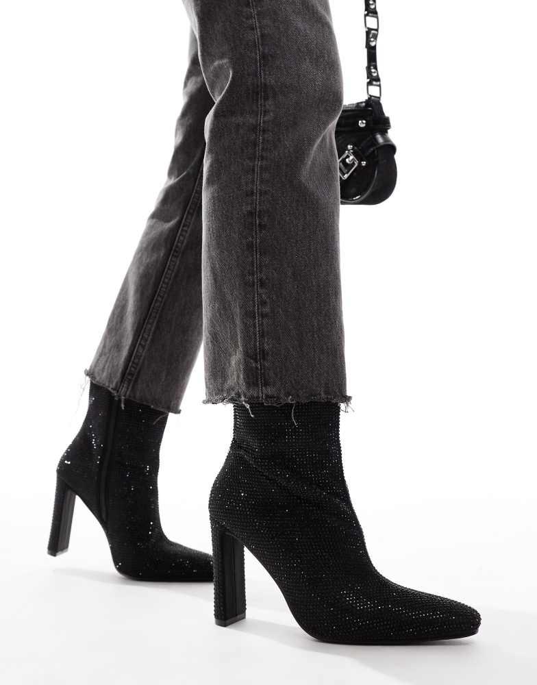 Glamorous Glamorous heeled ankle boots in black embellished