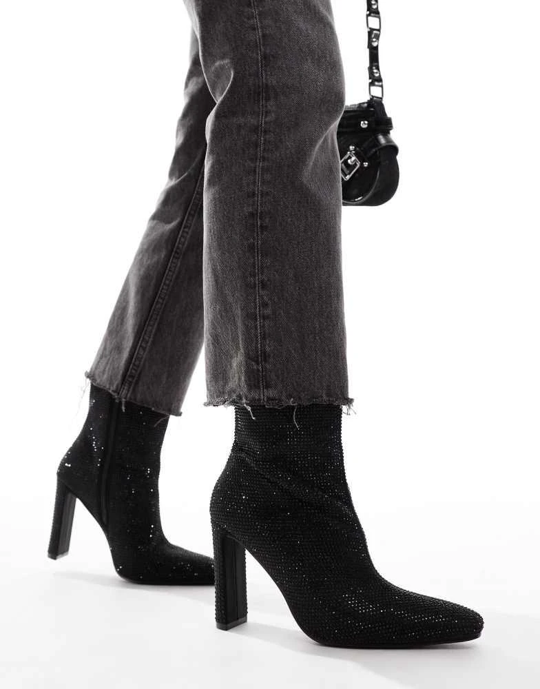 Glamorous Glamorous heeled ankle boots in black embellished 1