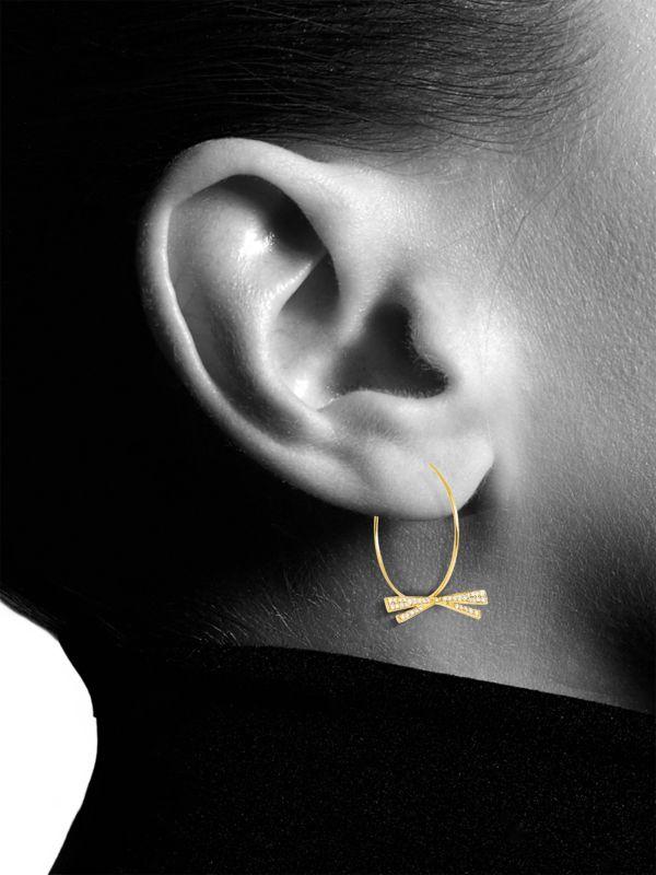 HUEB Origami 18K Yellow Gold & 0.733 TCW Diamond Bow Hoop Earrings